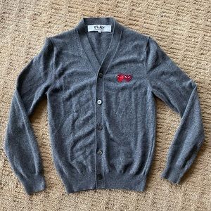 Comme des Garçons Play Button up Cardigan Sweater with red hearts on chest Small